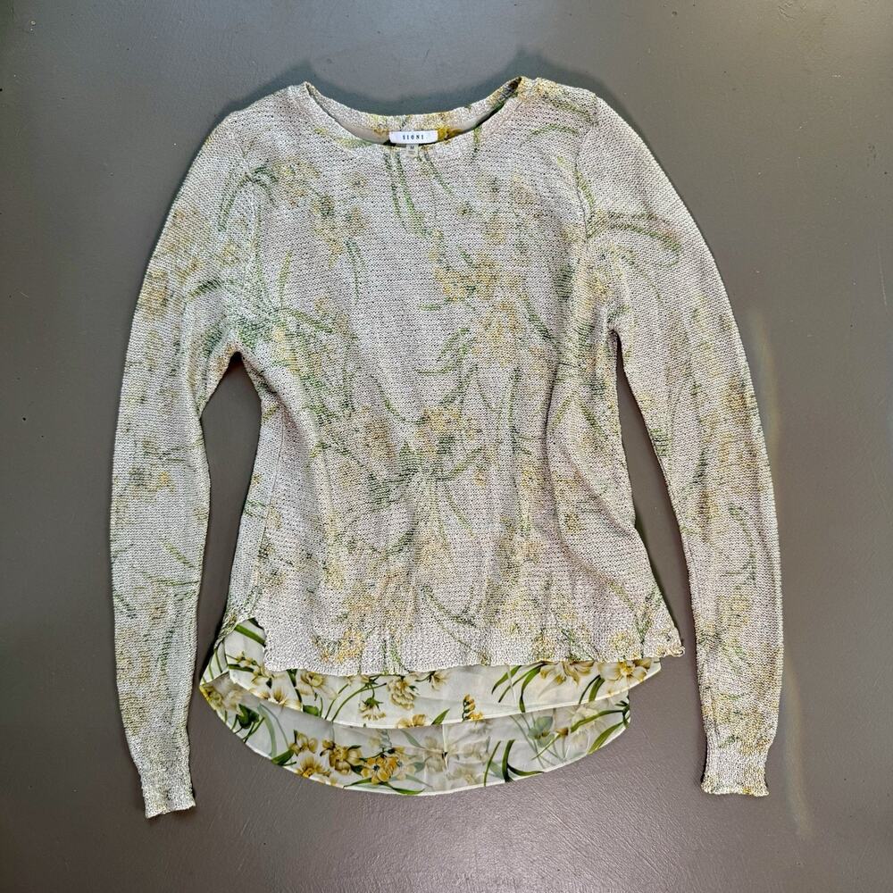 Sioni Floral Layered Knit Sweater MEDIUM Spring Garden Party Lightweight